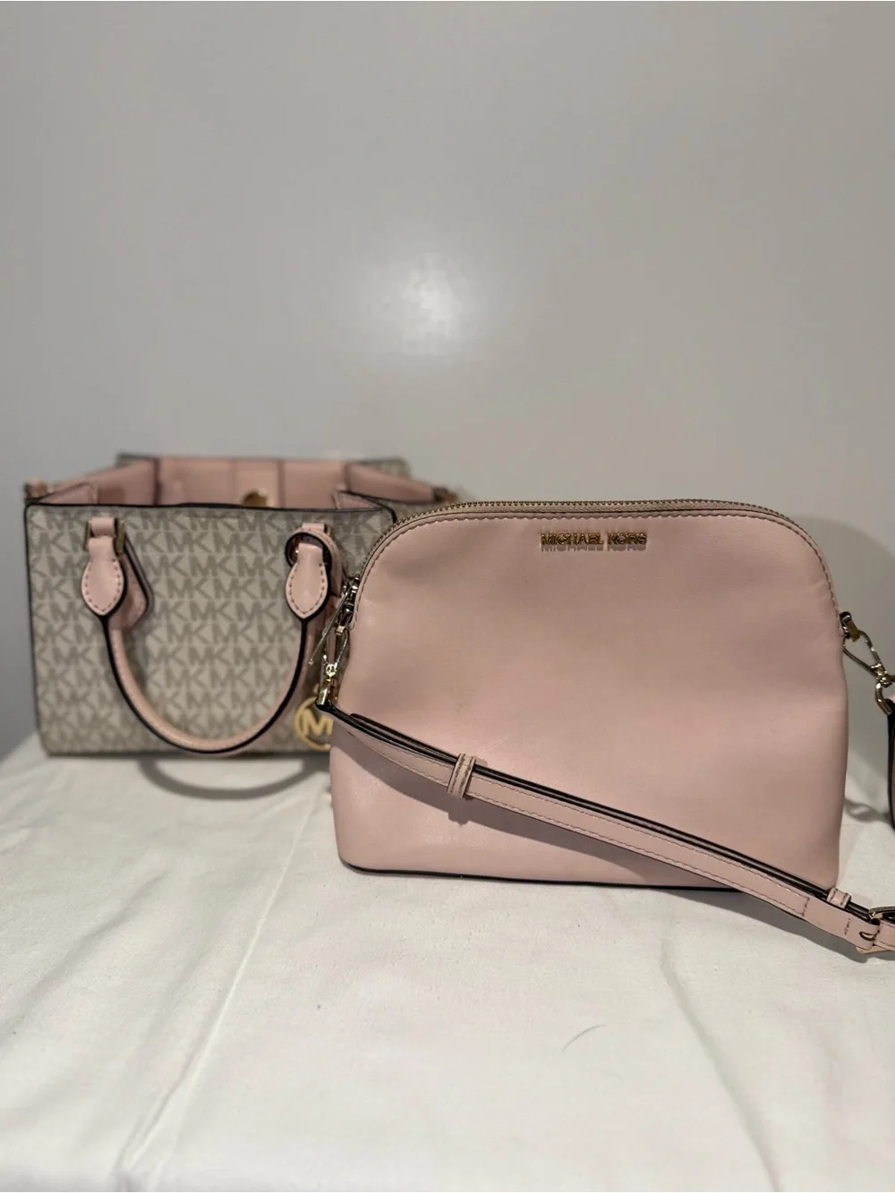 Michael Kors Signature Logo Satchel with Blush Trim